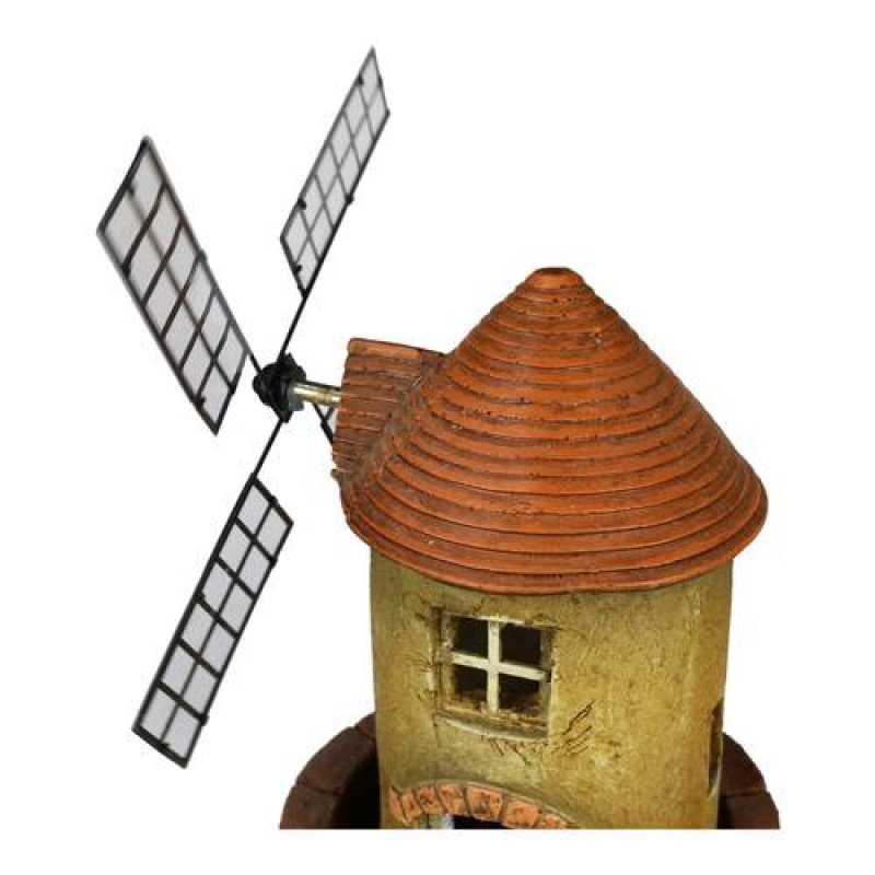 17.7”H Red Brick Lighthouse Windmill Tabletop Water Fountain w/ LED Lights