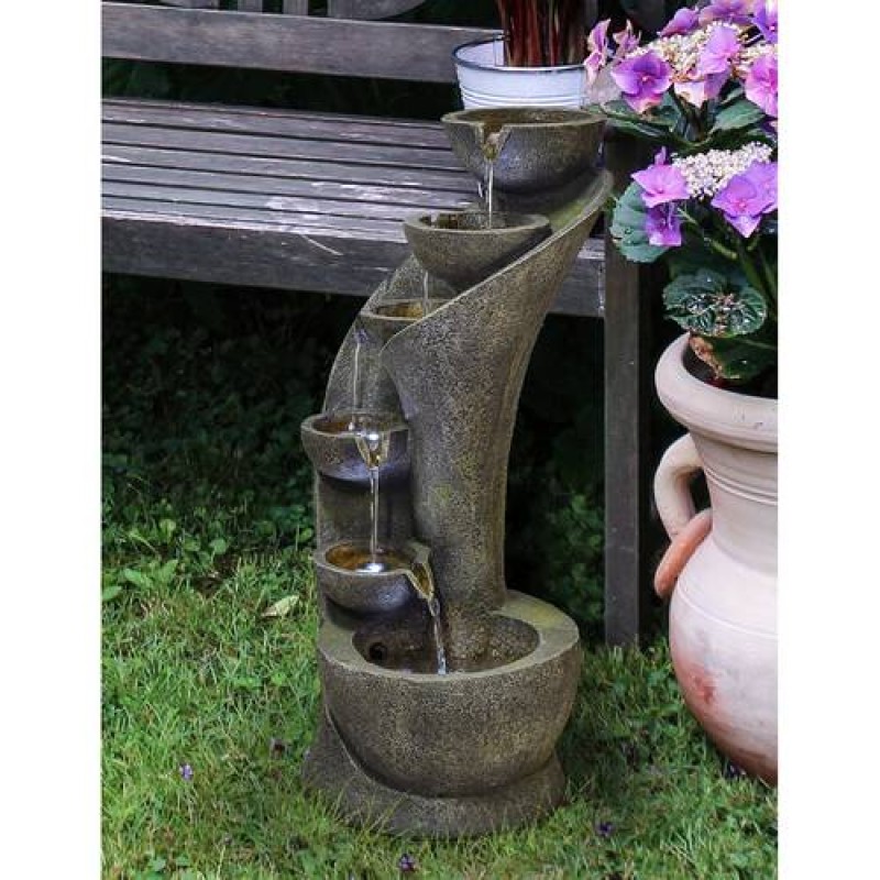 23.5”H Outdoor 6-Tier Cascading Bowl Zen Fountain for Outdoor Decor