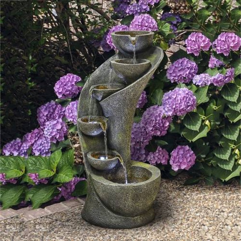 23.5”H Outdoor 6-Tier Cascading Bowl Zen Fountain for Outdoor Decor