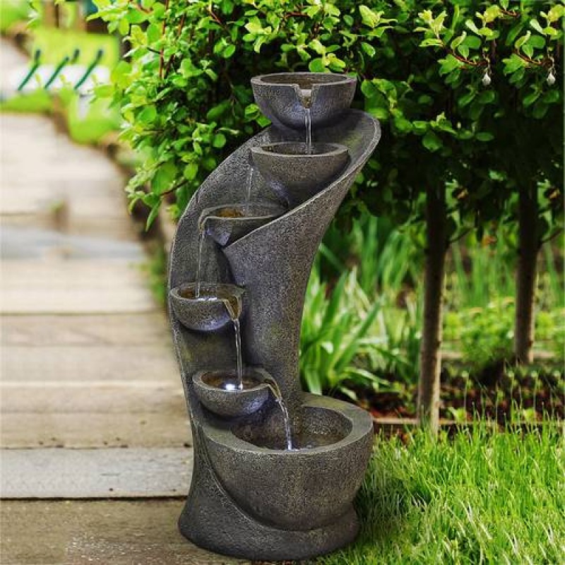 23.5”H Outdoor 6-Tier Cascading Bowl Zen Fountain for Outdoor Decor