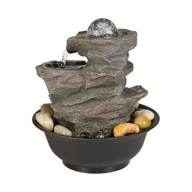 11.4in 3-Tier Tabletop Zen Fountain with Crystal Ball for Indoor Decoration