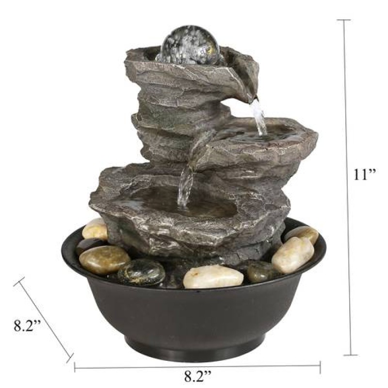 11.4in 3-Tier Tabletop Zen Fountain with Crystal Ball for Indoor Decoration