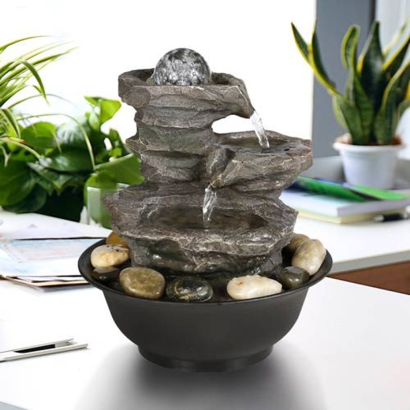 11.4in 3-Tier Tabletop Zen Fountain with Crystal B...