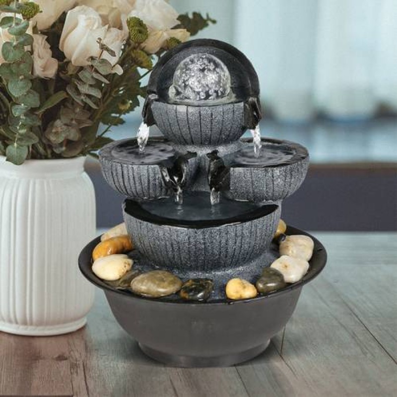 10.6in Tabletop Fountain Indoor Water Fountain with LED Light for Home Decor