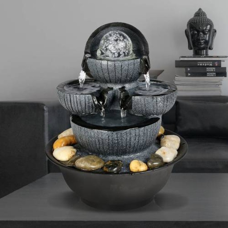 10.6in Tabletop Fountain Indoor Water Fountain with LED Light for Home Decor